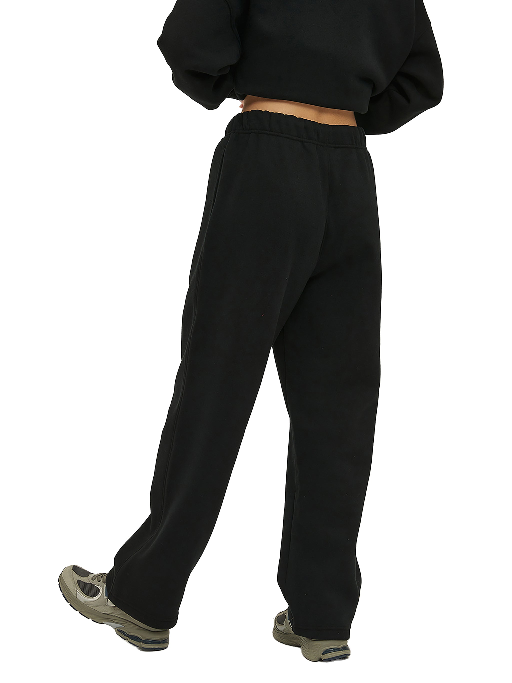 Unisex Solid Color Fleece Straight Leg Pants