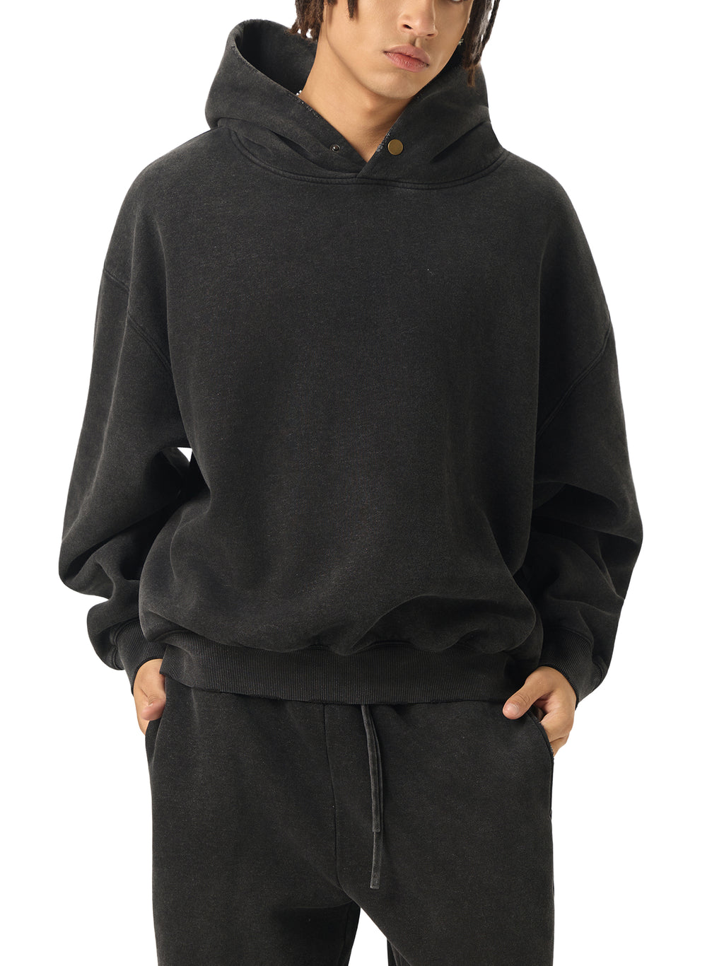 Frayed Enzyme Washed Fleece Hoodie